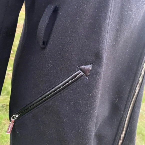 Barbour Black Wool Trench Coat Leather Collar Women's Size 4 - Picture 8 of 14